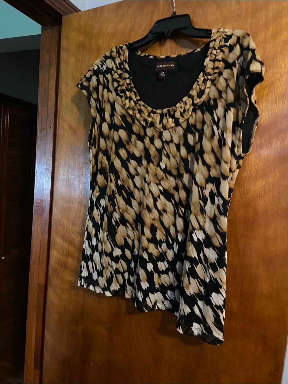 Dana Buchman Black and Tan Animal-Print Scoop Neck Tee